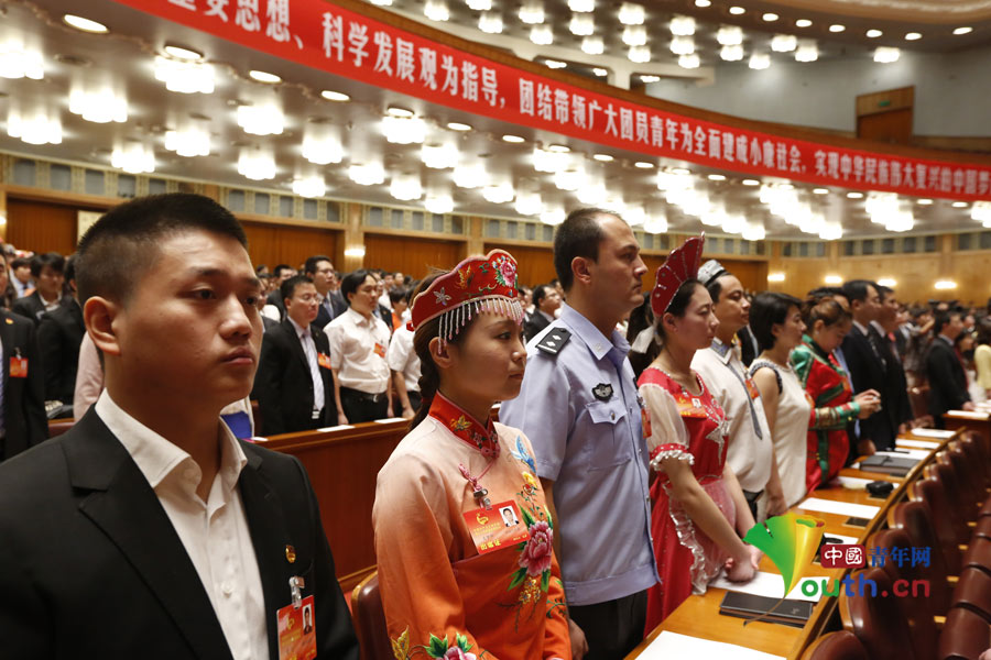 图为共青团第十七次全国代表大会闭幕式现场。（记者 张楠 摄）