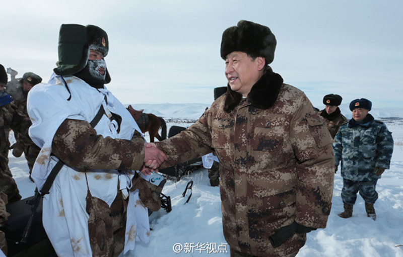 2014年1月26日上午，习近平来到祖国边疆的内蒙古阿尔山，慰问在边防线上巡逻执勤的官兵。