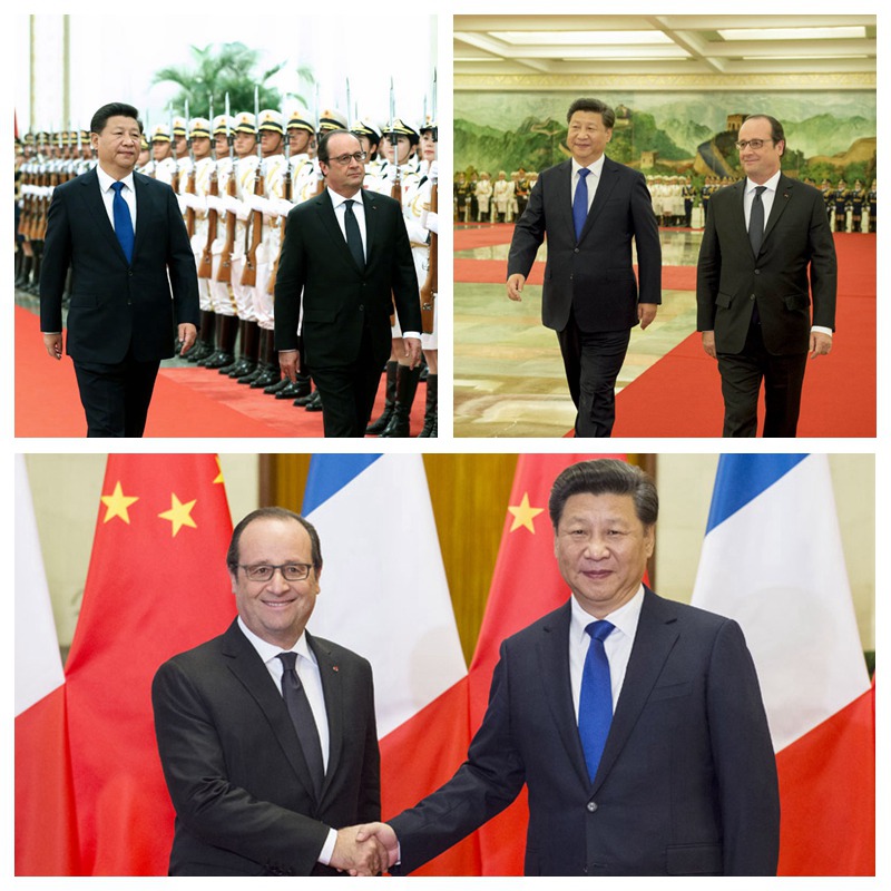 11月2日，国家主席习近平在北京人民大会堂同法国总统奥朗德举行会谈。会谈前，习近平在人民大会堂北大厅为奥朗德举行欢迎仪式。新华社记者 李学仁、马占成摄