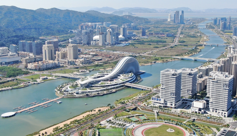 這是2024年11月26日拍攝的橫琴天沐琴台（無人機照片）。新華社記者 鄧華 攝